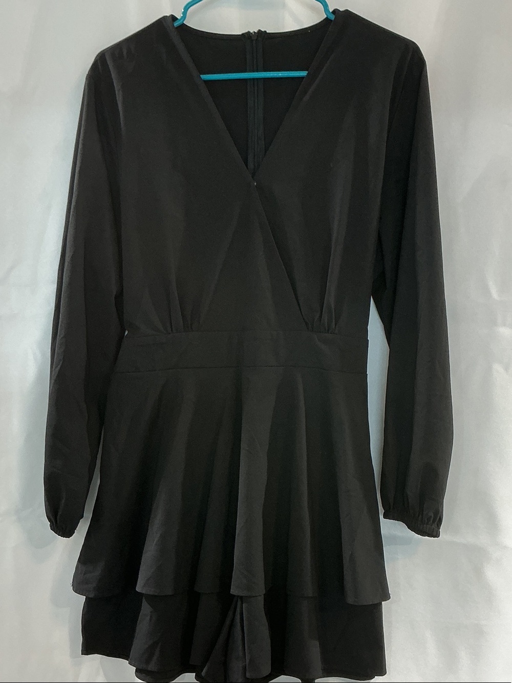 SHEIN Black Long Sleeve V-Neck Tiered Skater Dress